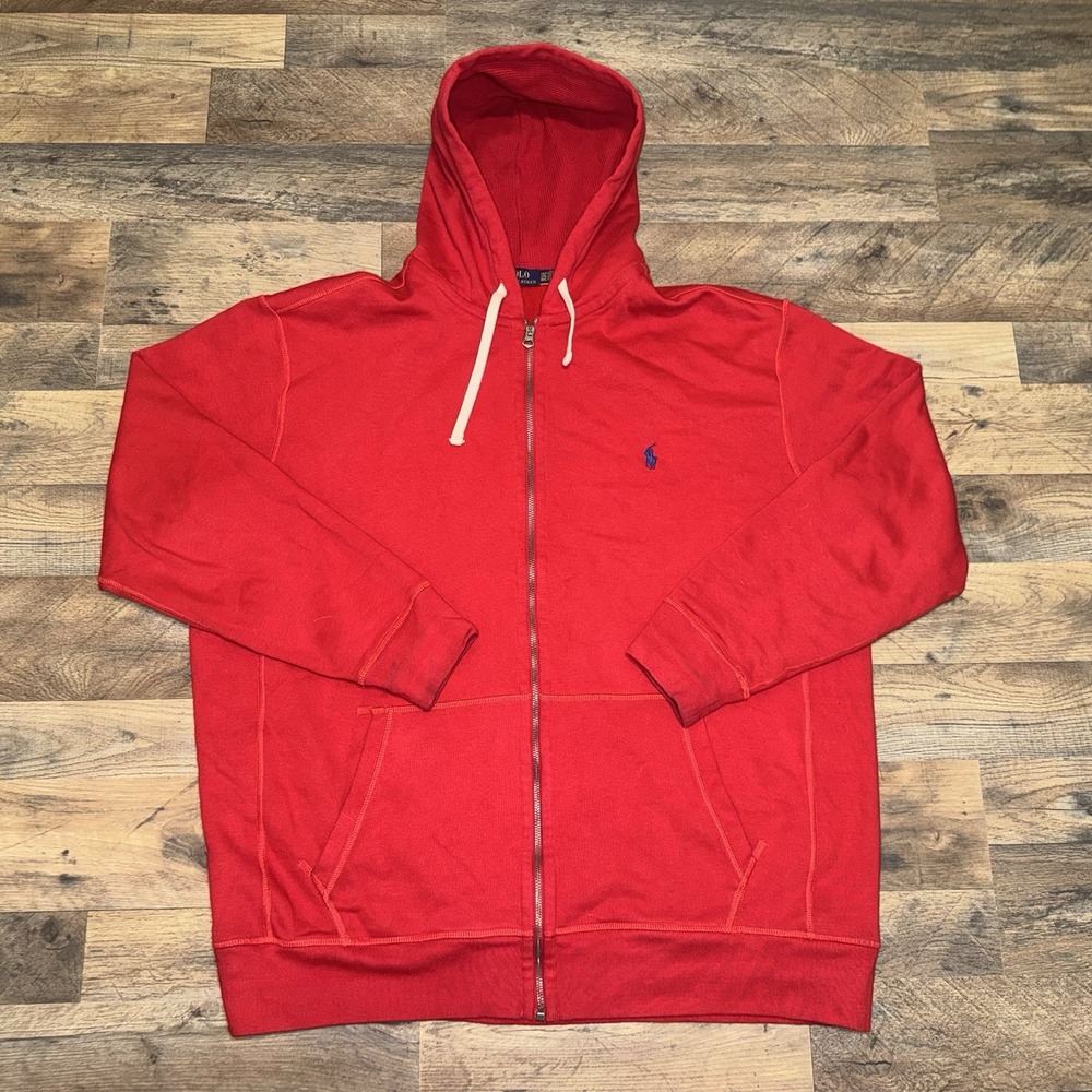 Polo Ralph Lauren Thermal Hood Hoodie Mens 2XLT Full Zip Red Sweatshirt Jacket